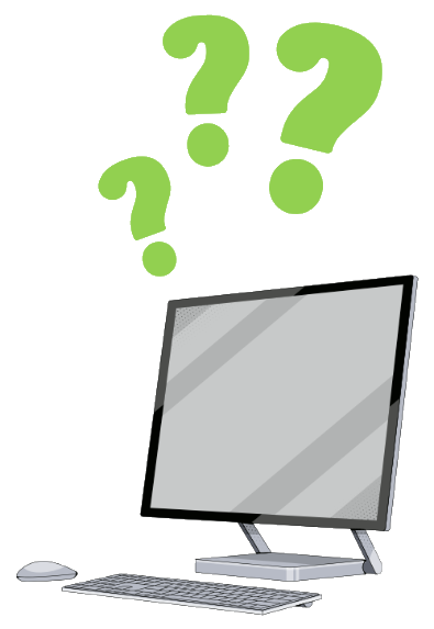 Frequently asked questions on a computer screen.