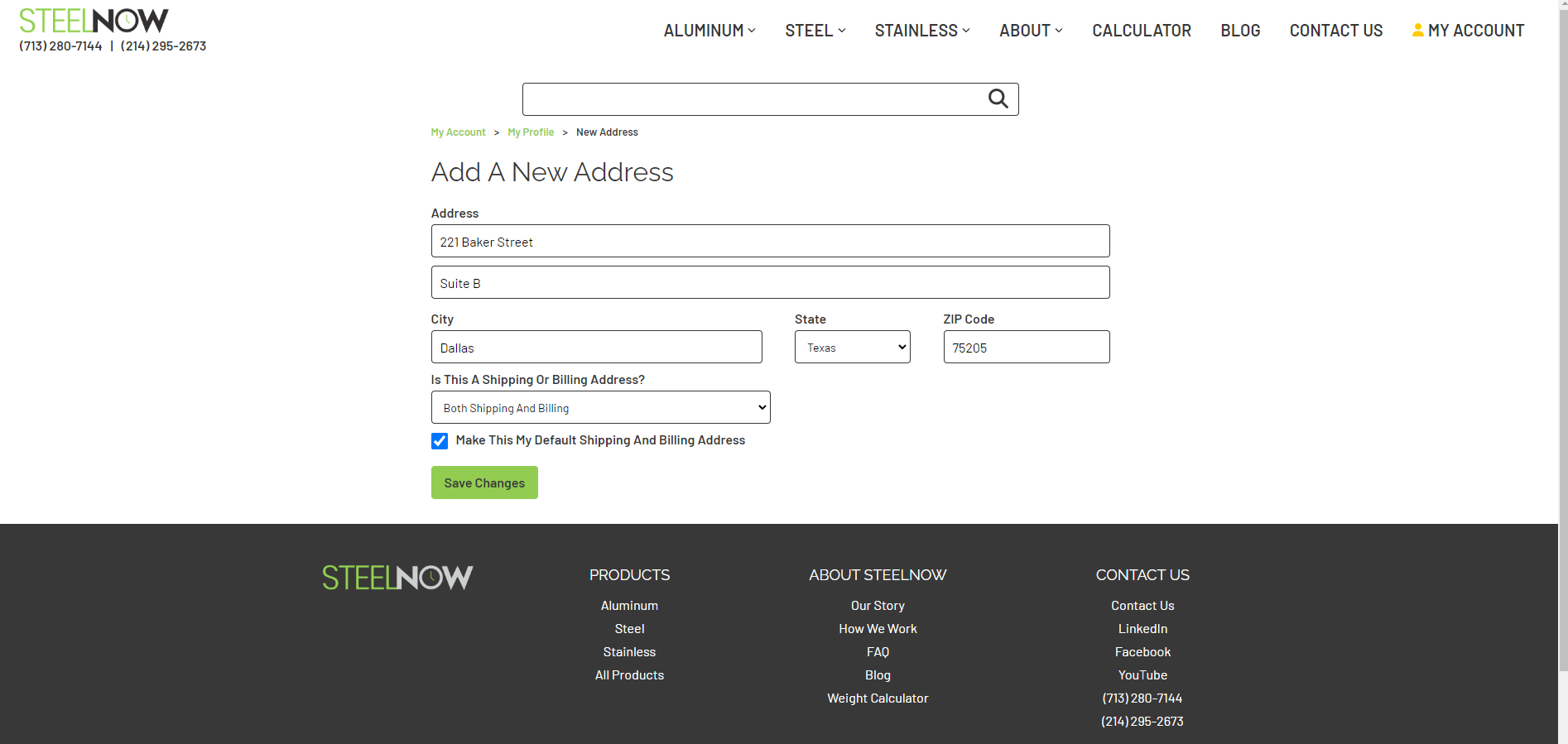 Adding a new address to your account on steelnow.com