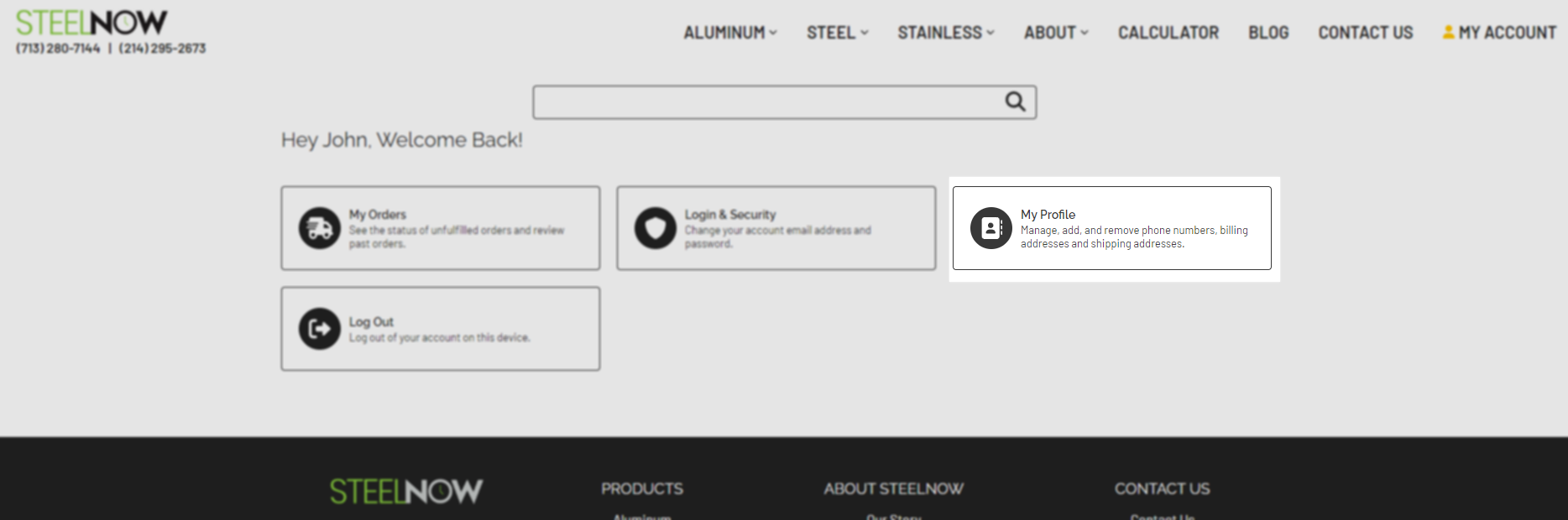 Profile page for an account on steelnow.com