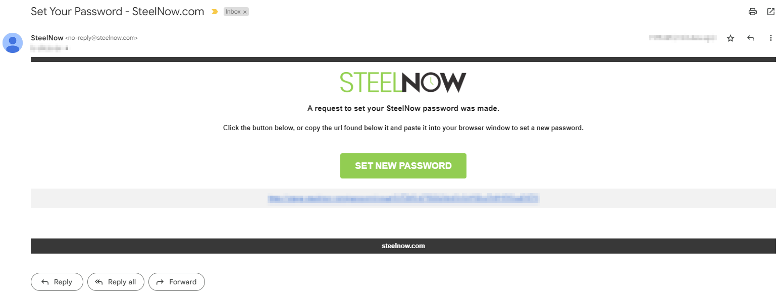 Email to set your password on steelnow.com